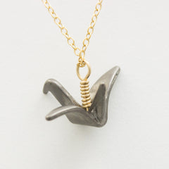 3D Paper Crane Necklace - 18k Gold Origami Charm Necklace