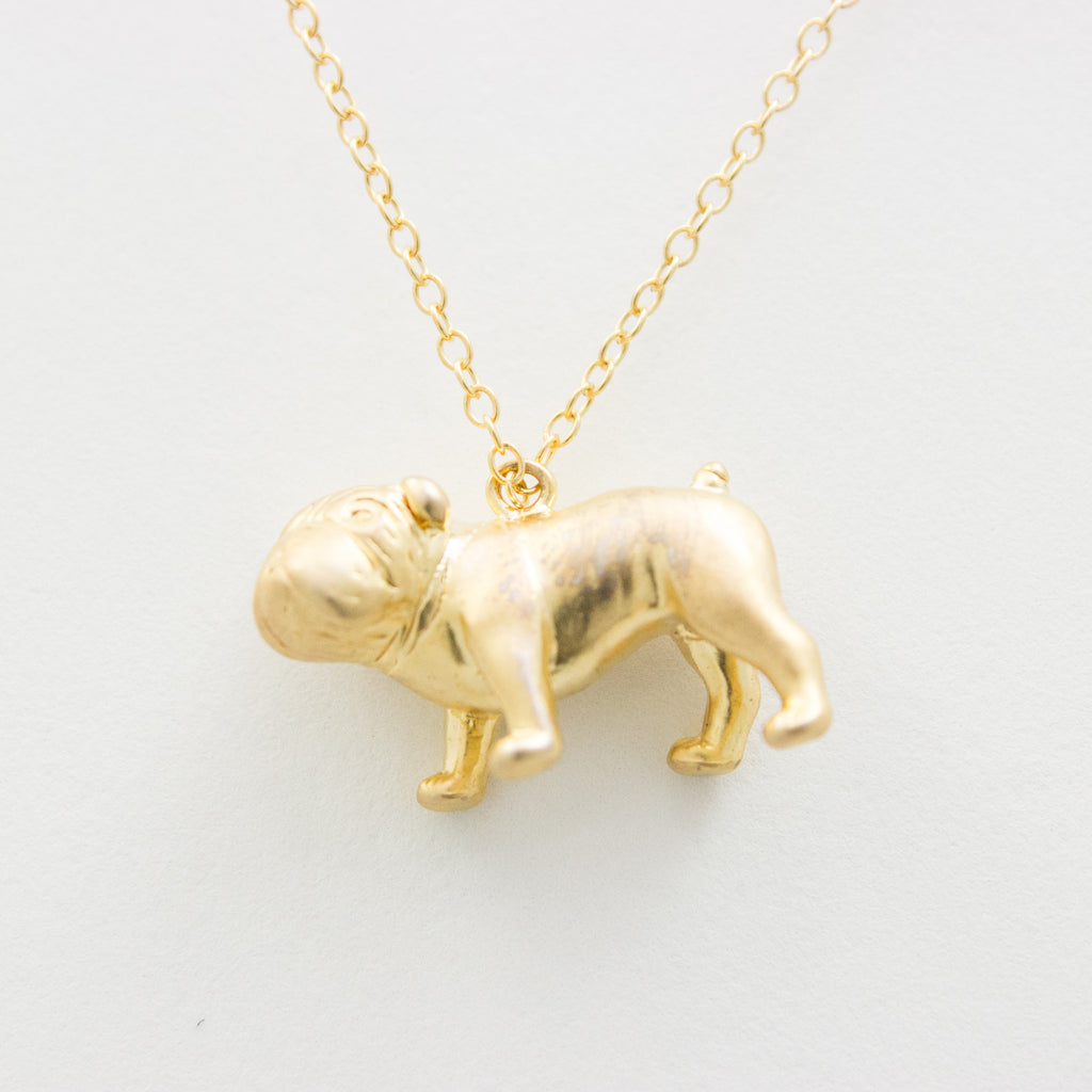 3D Bulldog Necklace - 18k Gold Bulldog Charm Necklace