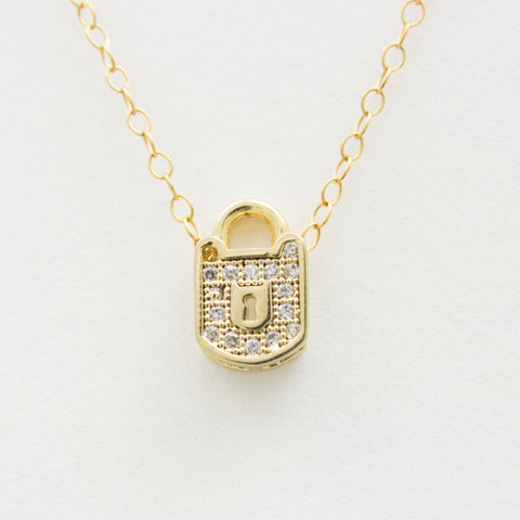 3D Crystal Lock Necklace - 18k Gold and Crystal Lock Charm Necklace