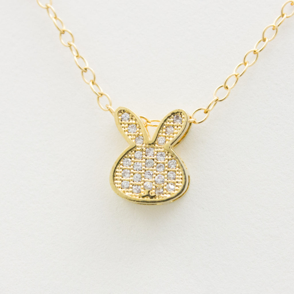 3D Crystal Bunny Necklace - 18k Gold and Crystal Bunny Charm Necklace