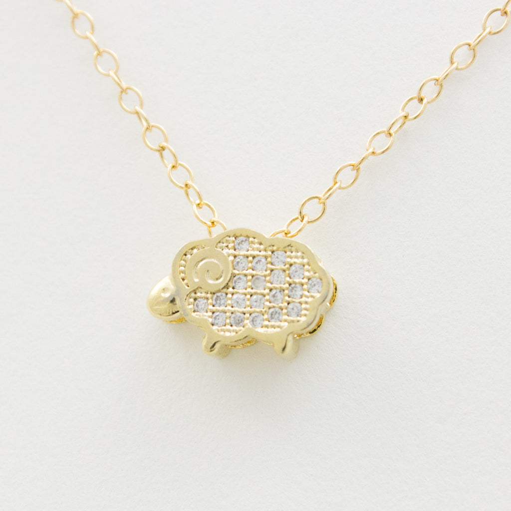 3D Crystal Little Lamb Necklace - 18k Gold and Crystal Sheep Charm Necklace