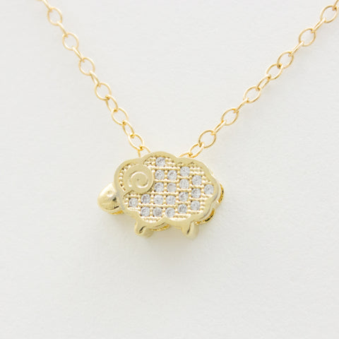 3D Crystal Little Lamb Necklace - 18k Gold and Crystal Sheep Charm Necklace