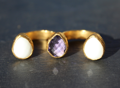 Egypt Ring - 24k Gold Dipped Triple Gemstone Floating Knuckle Ring