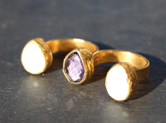 Egypt Ring - 24k Gold Dipped Triple Gemstone Floating Knuckle Ring
