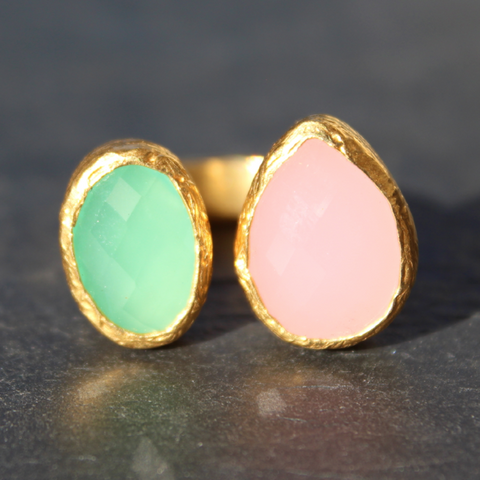 Egypt Ring - 24k Gold Dipped Double Gemstone Floating Ring