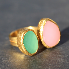 Egypt Ring - 24k Gold Dipped Double Gemstone Floating Ring