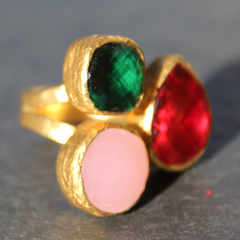Egypt Ring - 24k Gold Dipped Triple Gemstone Floating Ring