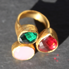 Egypt Ring - 24k Gold Dipped Triple Gemstone Floating Ring