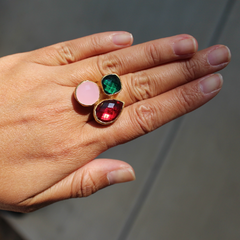 Egypt Ring - 24k Gold Dipped Triple Gemstone Floating Ring