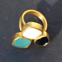 Egypt. 24k Gold Dipped Triple Gemstone Floating Ring