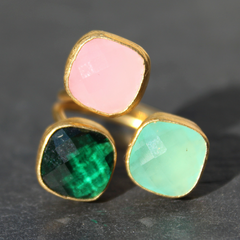 Egypt Ring - 24k Gold Dipped Triple Gemstone Floating Ring