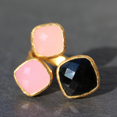 Egypt Ring - 24k Gold Dipped Triple Gemstone Floating Ring