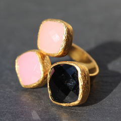Egypt Ring - 24k Gold Dipped Triple Gemstone Floating Ring