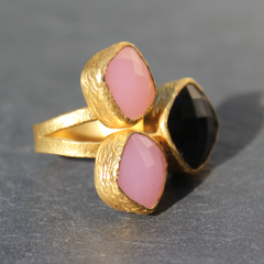Egypt Ring - 24k Gold Dipped Triple Gemstone Floating Ring
