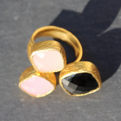 Egypt Ring - 24k Gold Dipped Triple Gemstone Floating Ring