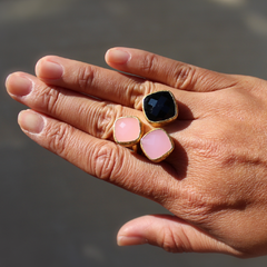 Egypt Ring - 24k Gold Dipped Triple Gemstone Floating Ring