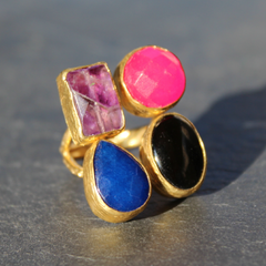 Egypt Ring - 24k Gold Dipped Quadruple Gemstone Floating Ring