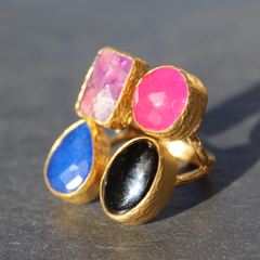 Egypt Ring - 24k Gold Dipped Quadruple Gemstone Floating Ring
