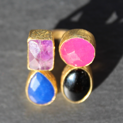 Egypt Ring - 24k Gold Dipped Quadruple Gemstone Floating Ring