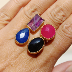 Egypt Ring - 24k Gold Dipped Quadruple Gemstone Floating Ring