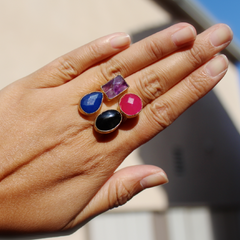 Egypt Ring - 24k Gold Dipped Quadruple Gemstone Floating Ring