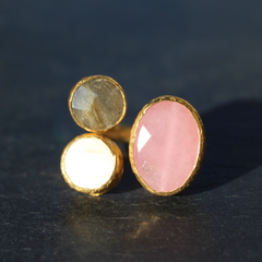Egypt Ring - 24k Gold Dipped Triple Gemstone Floating Ring