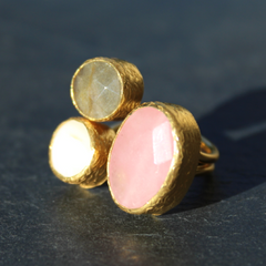 Egypt Ring - 24k Gold Dipped Triple Gemstone Floating Ring