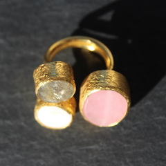 Egypt Ring - 24k Gold Dipped Triple Gemstone Floating Ring