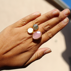 Egypt Ring - 24k Gold Dipped Triple Gemstone Floating Ring