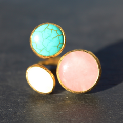 Egypt Ring - 24k Gold Dipped Triple Gemstone Floating Ring