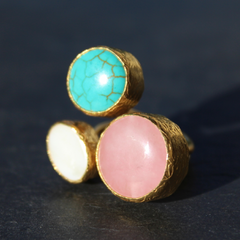 Egypt Ring - 24k Gold Dipped Triple Gemstone Floating Ring