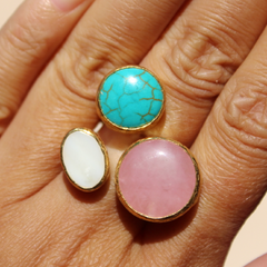 Egypt Ring - 24k Gold Dipped Triple Gemstone Floating Ring