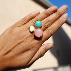Egypt Ring - 24k Gold Dipped Triple Gemstone Floating Ring
