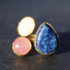 Egypt Ring - 24k Gold Dipped Triple Gemstone Floating Ring