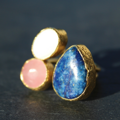 Egypt Ring - 24k Gold Dipped Triple Gemstone Floating Ring