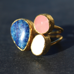 Egypt Ring - 24k Gold Dipped Triple Gemstone Floating Ring