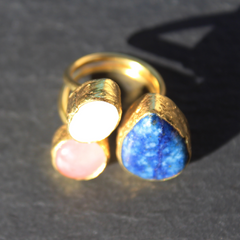 Egypt Ring - 24k Gold Dipped Triple Gemstone Floating Ring