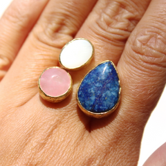 Egypt Ring - 24k Gold Dipped Triple Gemstone Floating Ring