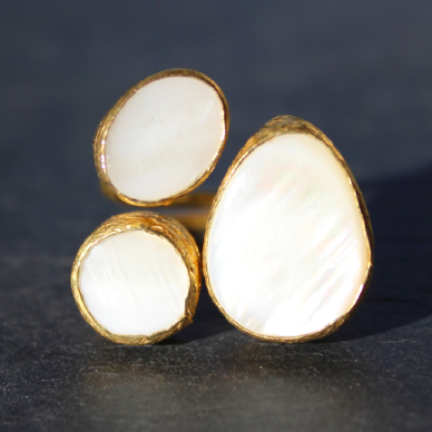 Egypt Ring - 24k Gold Dipped Triple Gemstone Floating Ring