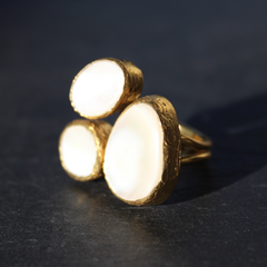 Egypt Ring - 24k Gold Dipped Triple Gemstone Floating Ring