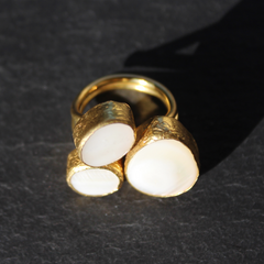 Egypt Ring - 24k Gold Dipped Triple Gemstone Floating Ring