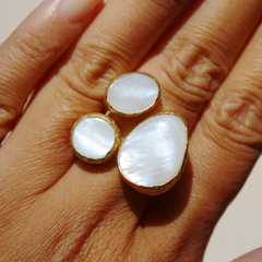 Egypt Ring - 24k Gold Dipped Triple Gemstone Floating Ring