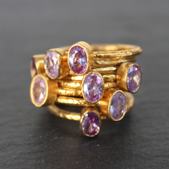 Nara Ring - 24k Gold Dipped Light Purple Amethyst Crystal Solitaire Stackable Ring