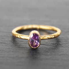 Nara Ring - 24k Gold Dipped Light Purple Amethyst Crystal Solitaire Stackable Ring