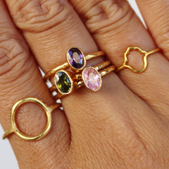 Nara Ring - 24k Gold Dipped Black Onyx Crystal Solitaire Stackable Ring