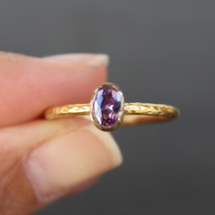 Nara Ring - 24k Gold Dipped Light Purple Amethyst Crystal Solitaire Stackable Ring