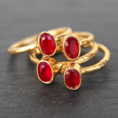 Nara Ring - 24k Gold Dipped Ruby Red Crystal Solitaire Stackable Ring