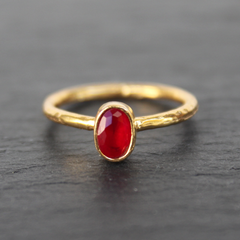 Nara Ring - 24k Gold Dipped Ruby Red Crystal Solitaire Stackable Ring