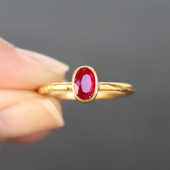 Nara Ring - 24k Gold Dipped Ruby Red Crystal Solitaire Stackable Ring