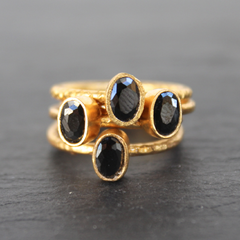 Nara Ring - 24k Gold Dipped Black Onyx Crystal Solitaire Stackable Ring